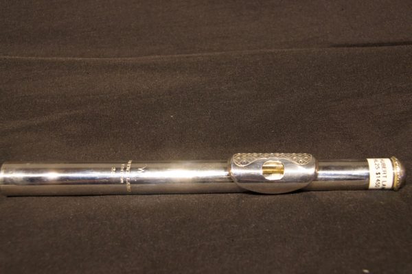 Full view of JBW Hubert Laws sterling silver flute headjoint with perforated lip plate, designed by Chris McKenna