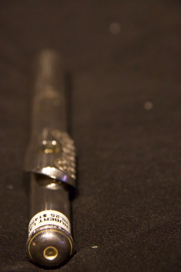Front view of Hubert Laws headjoint with perforated lip plate, Chris McKenna collaboration model