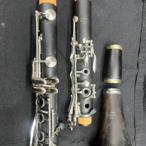 Yamaha wood clarinet body, upper joint, barrel and bell disassembled for inspection
